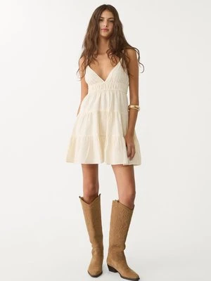 Stradivarius Krótka, zwiewna sukienka z wiązaniem na plecach  Ecru