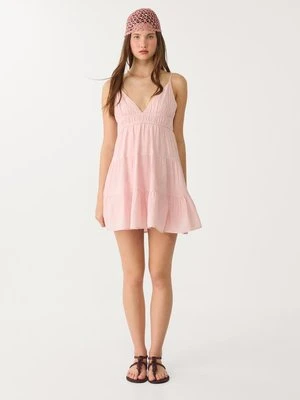 Stradivarius Krótka, zwiewna sukienka z wiązaniem na plecach  Pastelowy róż