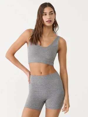 Stradivarius Krótki bezszwowy top basic  Popielaty