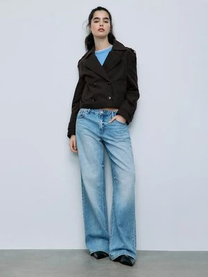 Stradivarius Krótki trencz dwurzędowy  Czarny