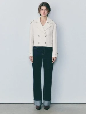 Stradivarius Krótki trencz dwurzędowy  Szary