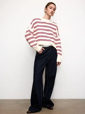 Stradivarius Sweter dzianinowy crop w paski  Czerwony