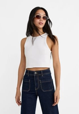 Stradivarius Krótki prążkowany top basic  Biały