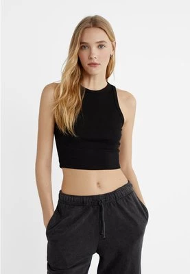 Stradivarius Krótki prążkowany top basic  Czarny