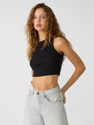 Stradivarius Krótki prążkowany top basic  Czarny