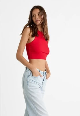 Stradivarius Krótki prążkowany top basic  Czerwony