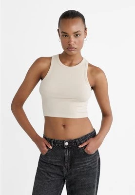 Stradivarius Krótki prążkowany top basic  Szary