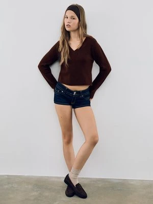 Stradivarius Krótki sweter dzianinowy o miękkim dotyku  Brązowy