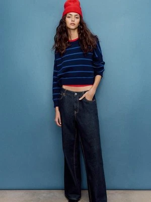 Stradivarius Krótki sweter dzianinowy w paski  Morski