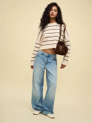 Stradivarius Jersey punto crop rayas  Waniliowy