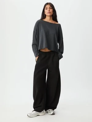 Stradivarius Krótki sweter z dekoltem łódka  Ciemnoszary