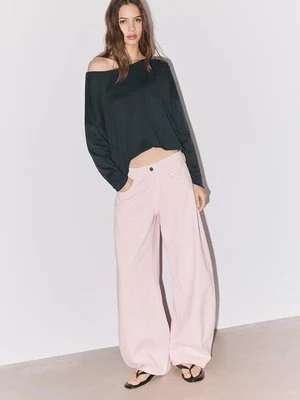 Stradivarius Krótki sweter z dekoltem łódka  Ciemnoszary