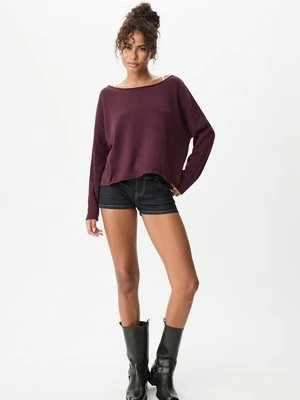 Stradivarius Krótki sweter z dekoltem łódka  Wiśniowy