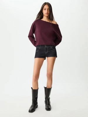 Stradivarius Krótki sweter z dekoltem łódka  Wiśniowy