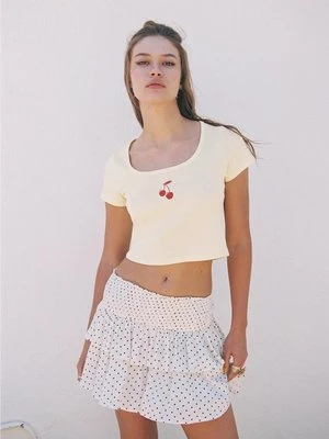 Stradivarius Krótki T-shirt z nadrukiem  Żółty pastelowy