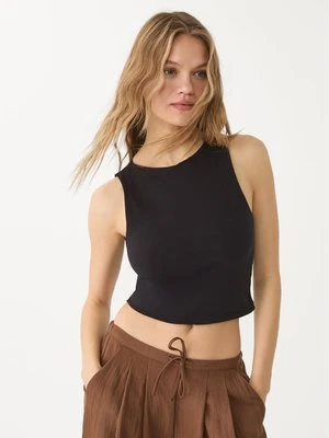 Stradivarius Krótki top basic  Czarny