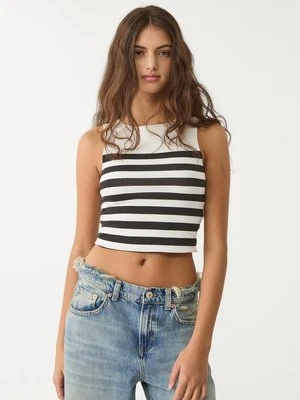 Stradivarius Krótki top basic w paski  Czarny