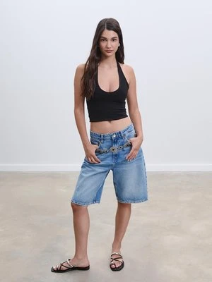 Stradivarius Krótki top z dekoltem halter  Czarny