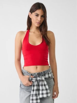 Stradivarius Krótki top z dekoltem halter  Czerwony