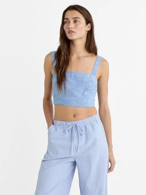 Stradivarius Krótki top z lnem  Indygo