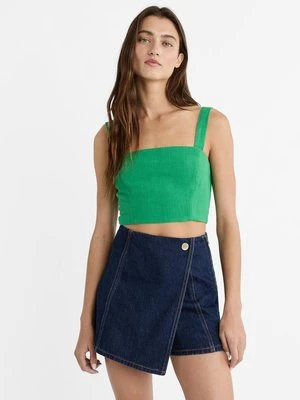 Stradivarius Krótki top z mieszanki lnu  Zielony
