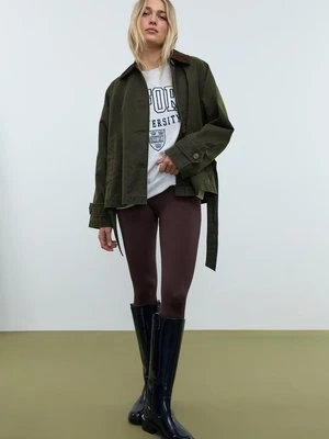 Stradivarius Krótki trencz woskowany z paskiem  Khaki