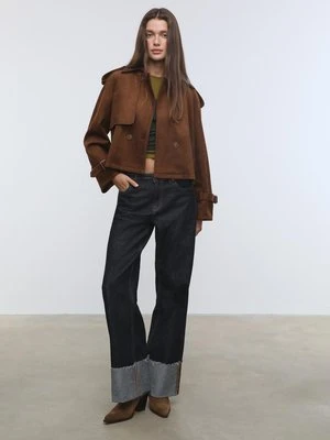 Stradivarius Krótki trencz ze sztucznego zamszu  Brązowy