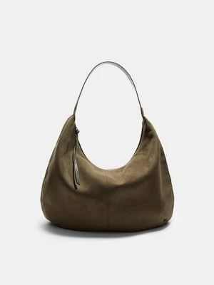 Stradivarius Księżycowa torebka z efektem zamszu  Khaki