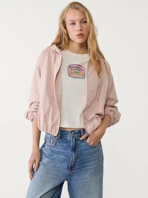 Stradivarius Kurtka balloon fit z kapturem  Pastelowy róż