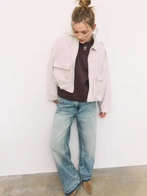 Stradivarius Kurtka balonowa ze sztucznego zamszu  Ecru