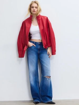 Stradivarius Kurtka balonowa ze sztucznej skóry z detalami paska  Czerwony