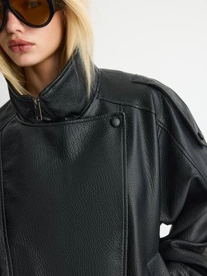 Stradivarius Kurtka biker oversize ze sztucznej skóry  Czarny