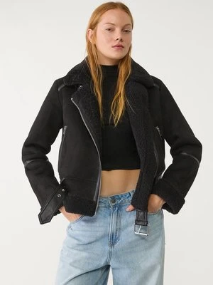 Stradivarius Kurtka biker ze sztucznego zamszu  Czarny