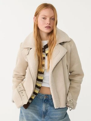 Stradivarius Kurtka biker ze sztucznego zamszu  Ecru