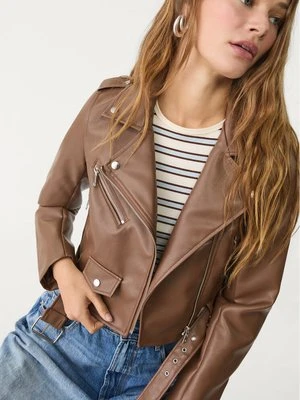 Stradivarius Kurtka biker ze sztucznej skóry z paskiem  Brązowy