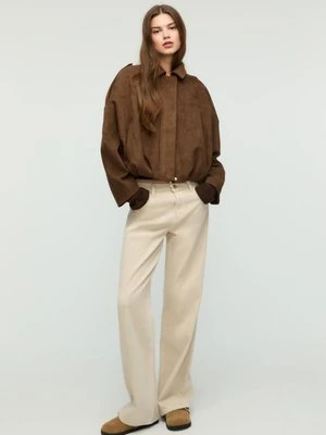 Stradivarius Kurtka bomberka ze sztucznego zamszu  Brązowy