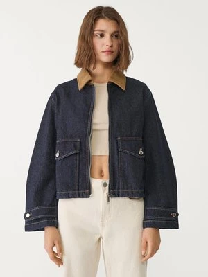 Stradivarius Kurtka jeansowa z kołnierzem ze sztruksu  WYBLAKŁY DENIM
