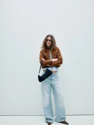 Stradivarius Kurtka motocyklowa 100% skóra  Brązowy