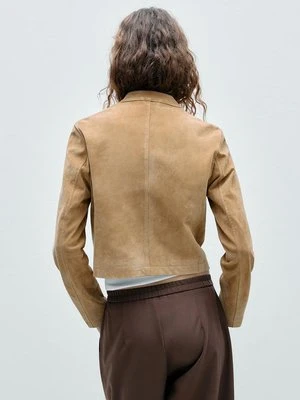 Stradivarius Kurtka motocyklowa 100% skóra  Kamień