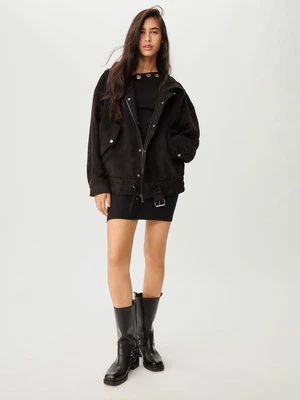 Stradivarius Kurtka motocyklowa ze sztucznego zamszu  Czarny