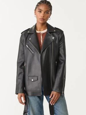 Stradivarius Kurtka oversize w stylu biker ze sztucznej skóry  Czarny