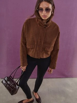 Stradivarius Kurtka oversize z efektem zamszu  Brązowy