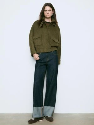 Stradivarius Kurtka oversize z efektem zamszu  Oliwkowy