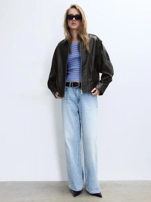 Stradivarius Kurtka oversize ze skóry  Czarny