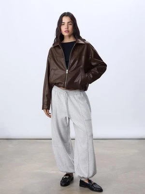 Stradivarius Kurtka oversize ze sztucznej skóry  Brązowy