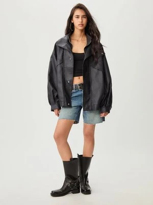 Stradivarius Kurtka oversize ze sztucznej skóry  Czarny