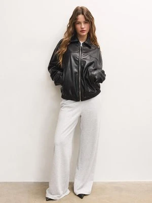 Stradivarius Kurtka oversize ze sztucznej skóry  Czarny