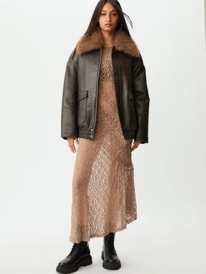 Stradivarius Kurtka oversize ze sztucznej skóry  Szary