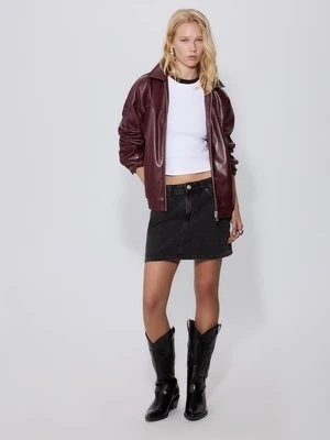 Stradivarius Kurtka oversize ze sztucznej skóry  Wiśniowy
