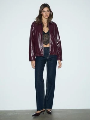 Stradivarius Kurtka oversize ze sztucznej skóry  Wiśniowy